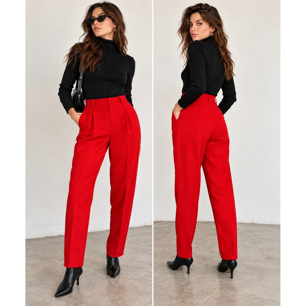 VTG 80s 90s Linda Allard Ellen Tracy Red 100% Wool High Waist Pleated Trouser